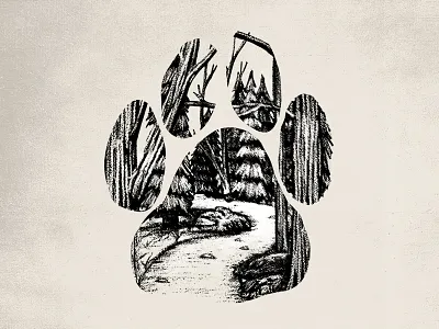 Forest Walk forest hike outdoors path paw sketch stipple walk