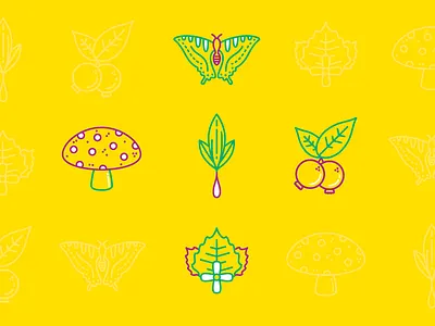Spring Dreams berry butterfly foraging icons illustration mushroom plants spring summer