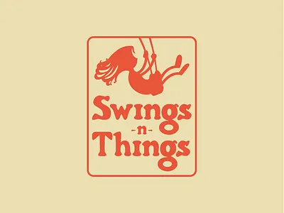 Swings -n- Things Logo child girl hand drawn kid lawn furniture red swing set swingers swings swings n things things yellow