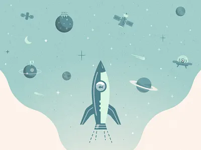 Space Odyssey alien fish goldfish illustration moon odyssey planet rocket rocket ship satellite space stars