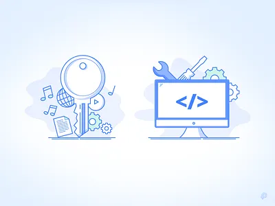 Icons cog icon illustration key lines monitor monochrome tools