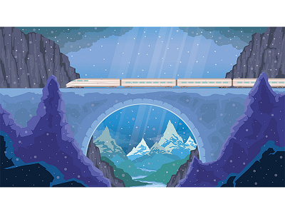 Train in the mountains background bridge flat illustration landscape mountains screensaver snow train winter