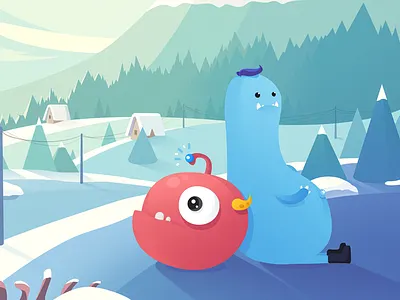 Ice Winter(Monster) house illustration monster mountain snow ston tree winter