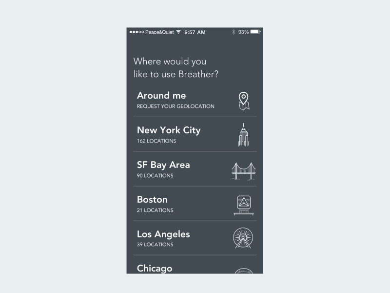 Breather Cities breather illustration landmark mobile montreal new york onboarding san francisco toronto