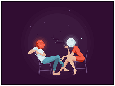 Mars And Moon illustration illustrator mars moon planet purple satellite stars universe