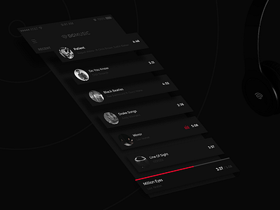 DG Music app dark theme app list view minimal design mobile app mobile app design music music app music app design music list ui design ux design