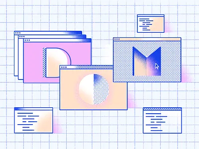 DOM browser glow halftone illustration texture typography window