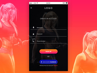 Sign Up screen fitnessapp interface ui design user