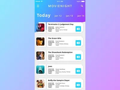 Movienight design interface ios landing mobile page user