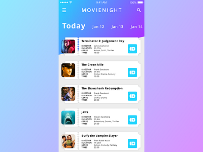 Movienight design interface ios landing mobile page user