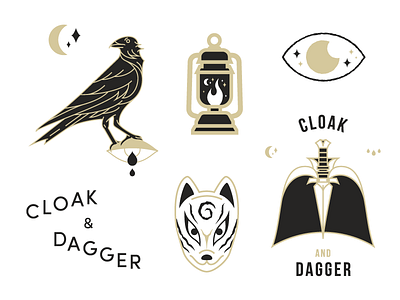 Cloak & Dagger branding cloak crow dagger eye fox identity illustration lantern logo mask stars