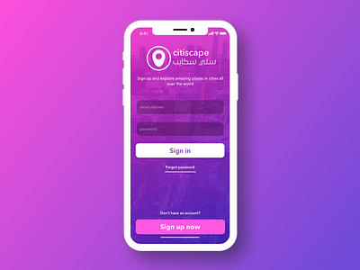 Citiscape Login page app ios login