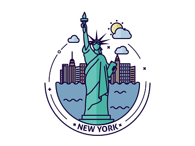 New York city flat design icon illustration landmarks new york