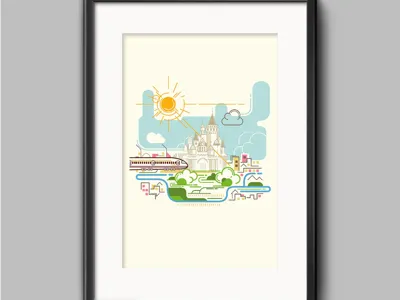 Eskişehir in Turkey blue city eskişehir illustration train vector tree green pink bulding