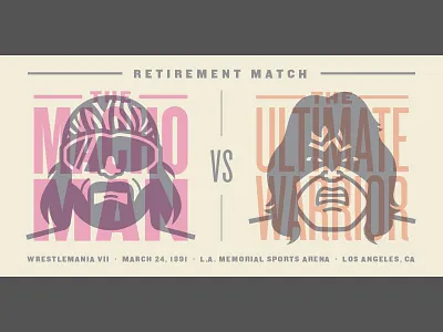 Savage vs. Ultimate Warrior face flat design illustration portrait typography vector wrestling wwe