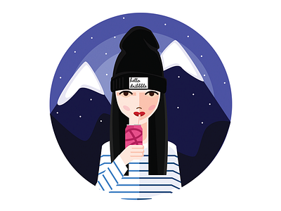 Hello Dribbble 1st girl graphic illustration mountains shot