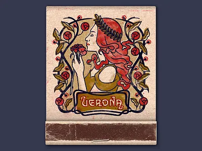 Verona! art nouveau botanical floral illustration italy match matchbook printing psychedelic rose screen print woman