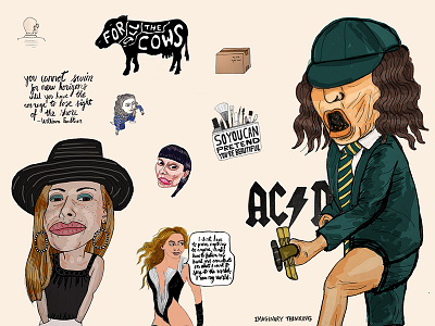 Illustration Set acdc beyonce cow handlettering illustration portrait