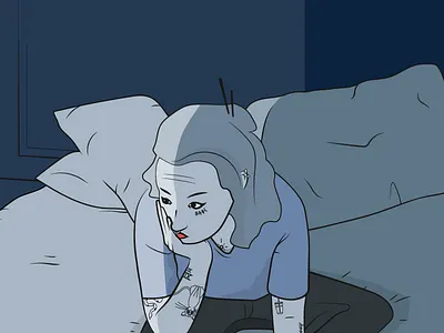 Blue Light color flat girl illustration night shadow tattoo