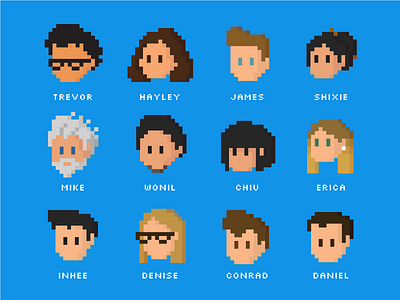 Team 2018 8bit caricature cartoon faces pixel pixelated portrait