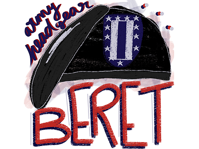 35/100: | Beret | america beret blue digital art digital drawing digital illustration drawing graphic design hand lettering illustration ipad lettering military procreate red semperfi us military usa watercolor white