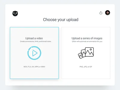 Ottter Upload Page animation app branding clean design file flat logo ui upload web white