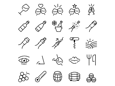 Wine Icon Set bottle champagne cheers corkscrew eye glass grapes harvest icon mouth oak wine