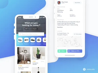 Tradeit App Screens chat classifieds furniture app home screen iphone 10 iphone x messaging product info product page renting app selling app trade app