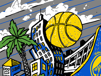 Oakland/Dubs Mural Illustration basketball bridge drawing illustration isometric mural oakland sketch