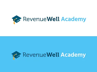 RevenueWell Academy Logo academy brand development flat graduation icon logo mark minimal revenuewell simple
