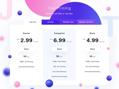 JobsToday bubbles design photoshop pink price price list prices pricing purple select shadow tab tabs ui ux web