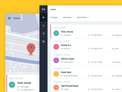 ☝🏼 First Dribbble Shot card layout clean crm dashboard list view map material design mobile sidebar ui ux web