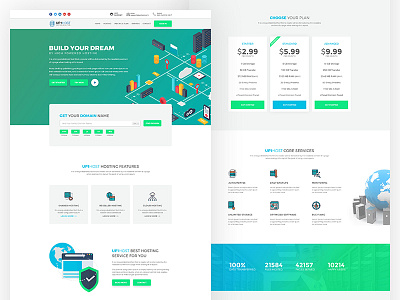 Up1host - web hosting PSD template clean design dedicated hosting design domain hosting site illustration landing page minimal one page up1host web hosting website design