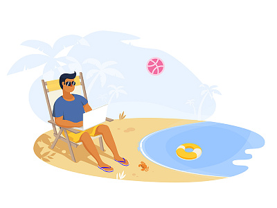 hello，dribbble！ beach illustration sitting sun tree yellow