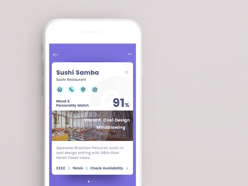 Restaurant Cards animation app card location mobile restaurant swipe ui venue