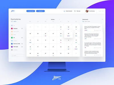 Event Planner Zenit app calendar clean dashboard event football minimal planner task ui ux zenit