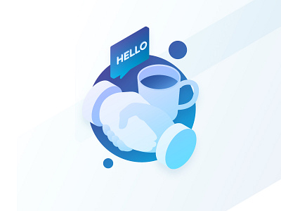 Hello business coffee deal hands handshake hello icon illustration interview meeting text web