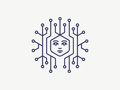 Tech Medusa blue digital face head line logo medusa tech technology tree woman