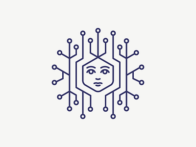 Tech Medusa blue digital face head line logo medusa tech technology tree woman