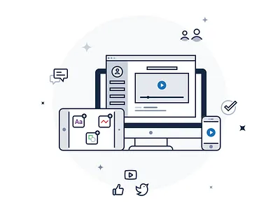 Illustration Exploration devices flat illustration mac mobile onboarding profile social tablet video