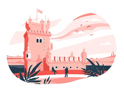 Cities: Torre de Belém cities flatstudio illustrations lisboa lisbon torre de belém