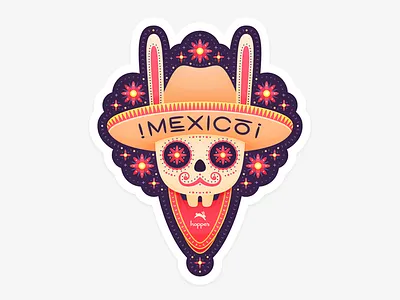 Country Stickers - Mexico bunny day of the dead dead flowers hat illustration mexico rabbit skull sticker travel