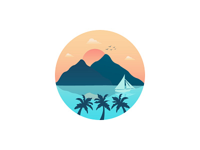 Scenery Illustration boat cloud design icon illustration landscape logo mountain nature scenery sea vector