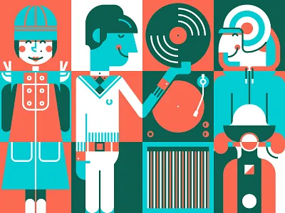 It's hip to be square character character design fashion fred perry mod retro scooter sixties turntable vector vespa vinyl