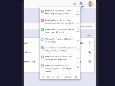 Notification Center flat colors fresh minimal modern notification ui web