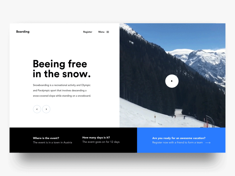 Snowboarding Pageload animation pageload principle skillshare ui ux