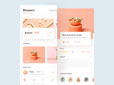 UI design exercises-Dessert app card color dessert food interface ios11 iphonex layout orange time tea ui