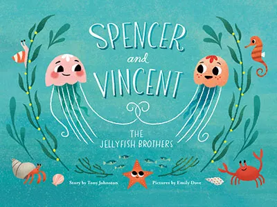 Spencer and Vincent cover brothers childrens books crab hermit crab illustration jellyfish kid lit ocean sea seahorse siblings starfish