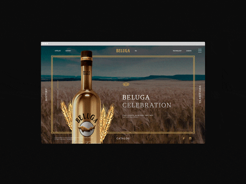 Beluga Vodka animation catalog dark design motion ui ux web