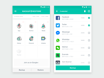 App Backup & Restore 5.0 UI andriod app sketch ui